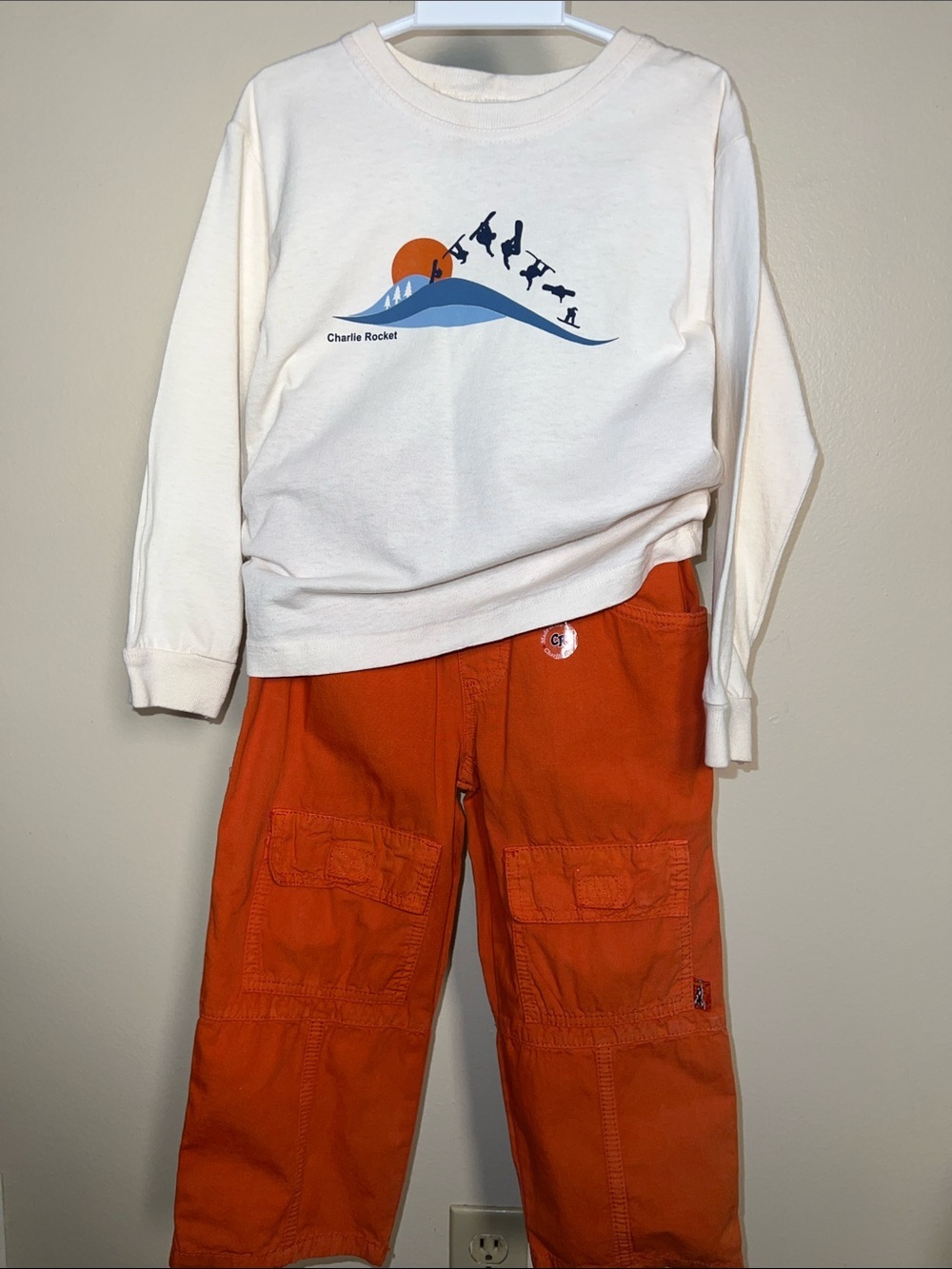 Vintage Kids 2 Piece Snow Boarder Shirt and Orange Pants Size 4T​